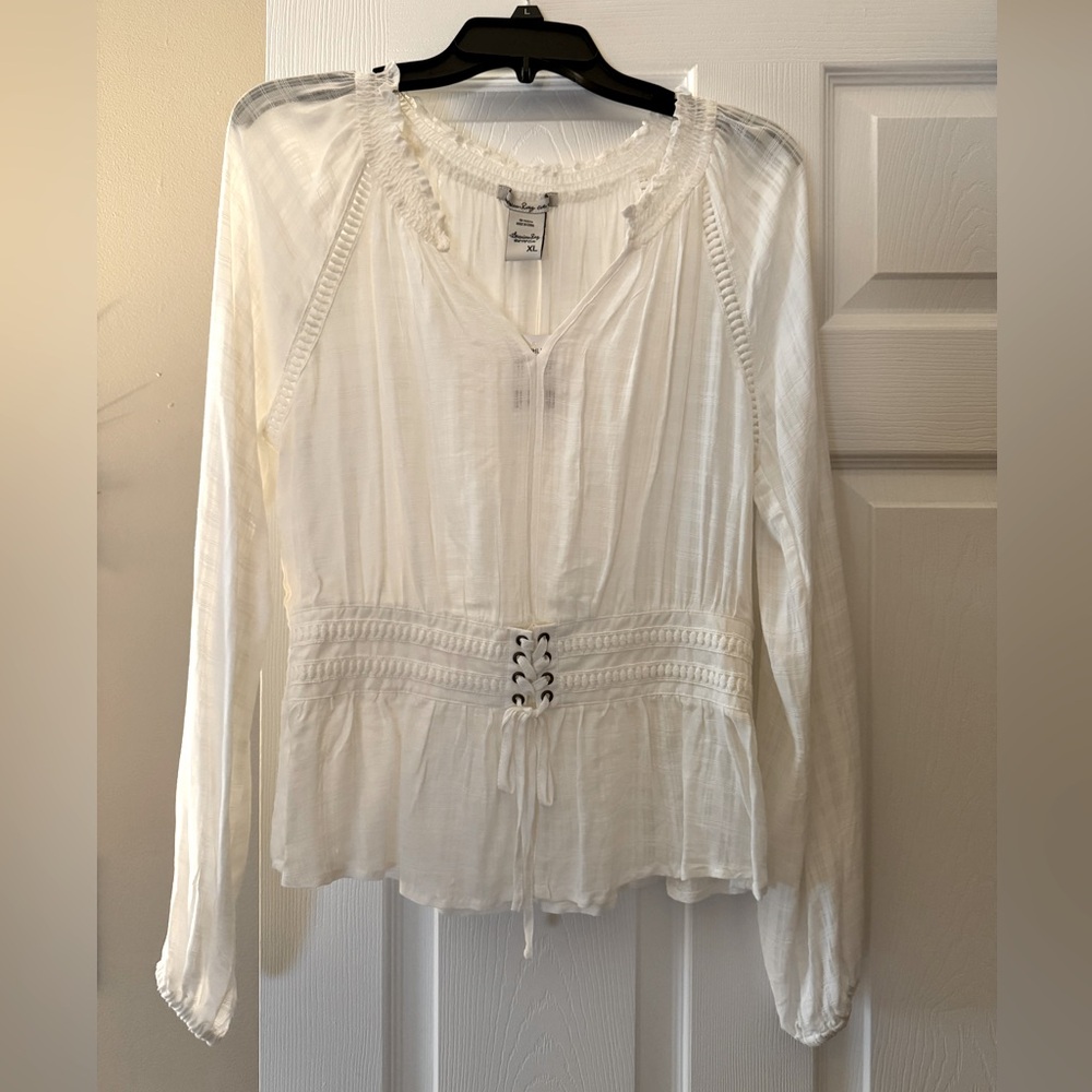 🤍 Women's White Blouse with Lace Up Detail